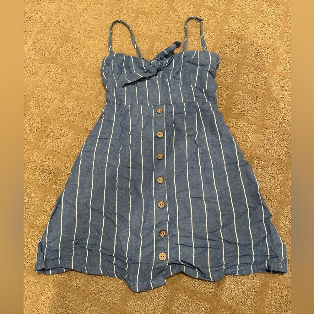 Vintage Havana Blue and White Striped Button-Front Sundress